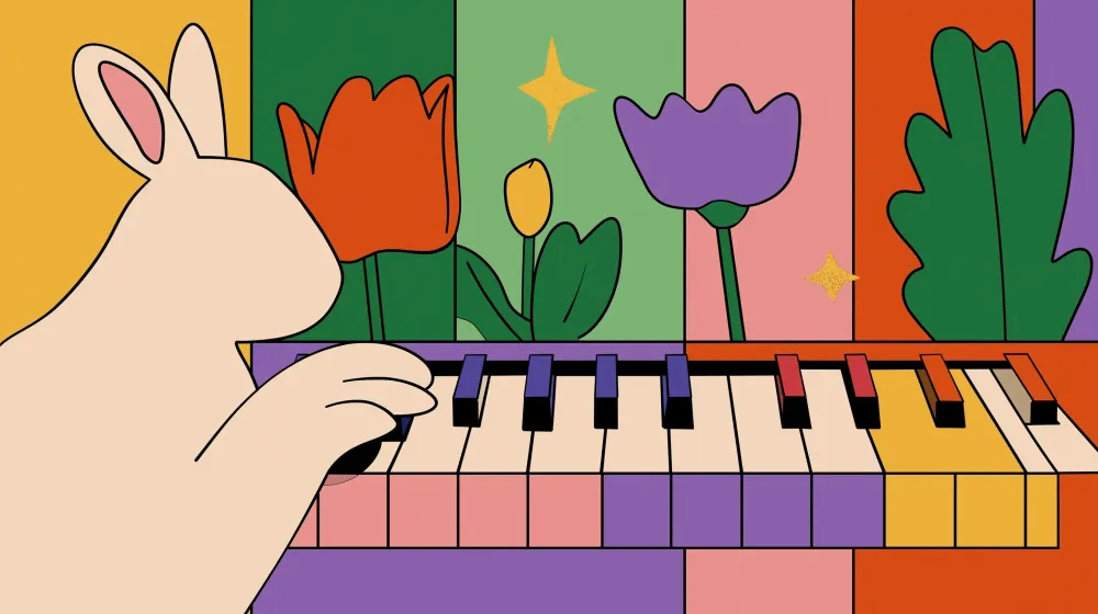 Tapet barnerom | Musikerkanin omgitt av fargerike blomster