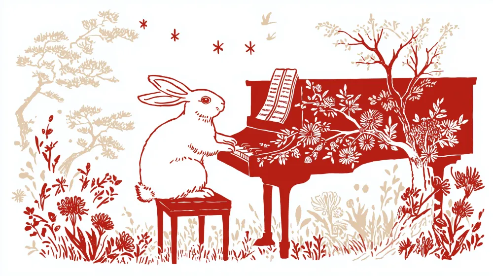 Tapet barnerom | Musikerkanin ved piano omgitt av blomster og trær