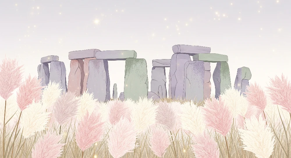 Tapet barnerom | Mystisk Stonehenge omgitt av pampas gressblomster