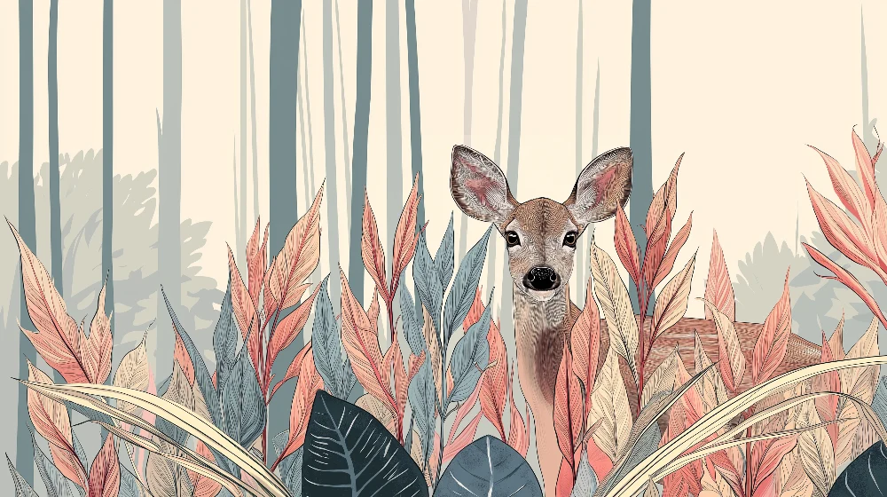 Tapet barnerom | Nysgjerrig fawn midt i en fargerik skog