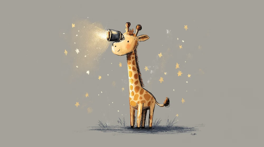 Tapet barnerom | Nysgjerrig giraff under en stjernehimmel