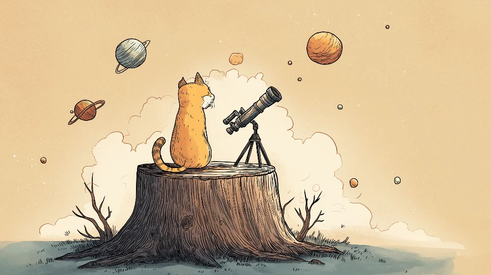 Tapet barnerom | En nysgjerrig katt som observerer planetene gjennom et teleskop