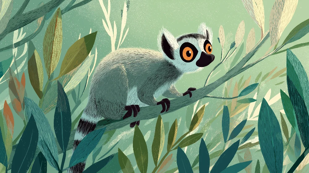 Tapet barnerom | Nysgjerrig lemur midt i den frodige jungelen