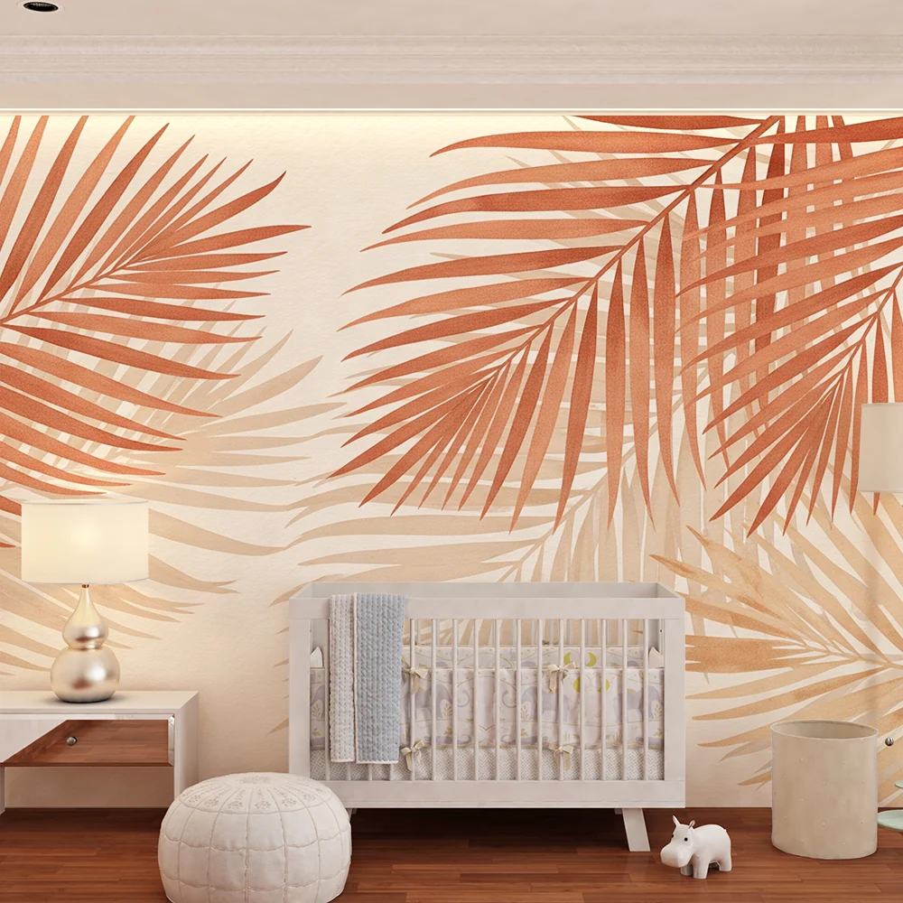 Tapet barnerom | Palmblader i terrakotta og beige nyanser