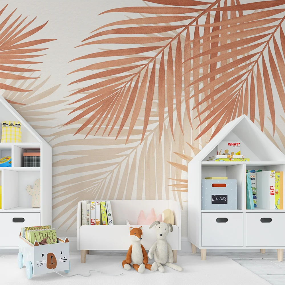 Tapet barnerom | Palmblader i terrakotta og beige nyanser