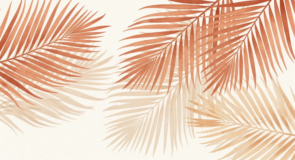 Tapet barnerom | Palmblader i terrakotta og beige nyanser
