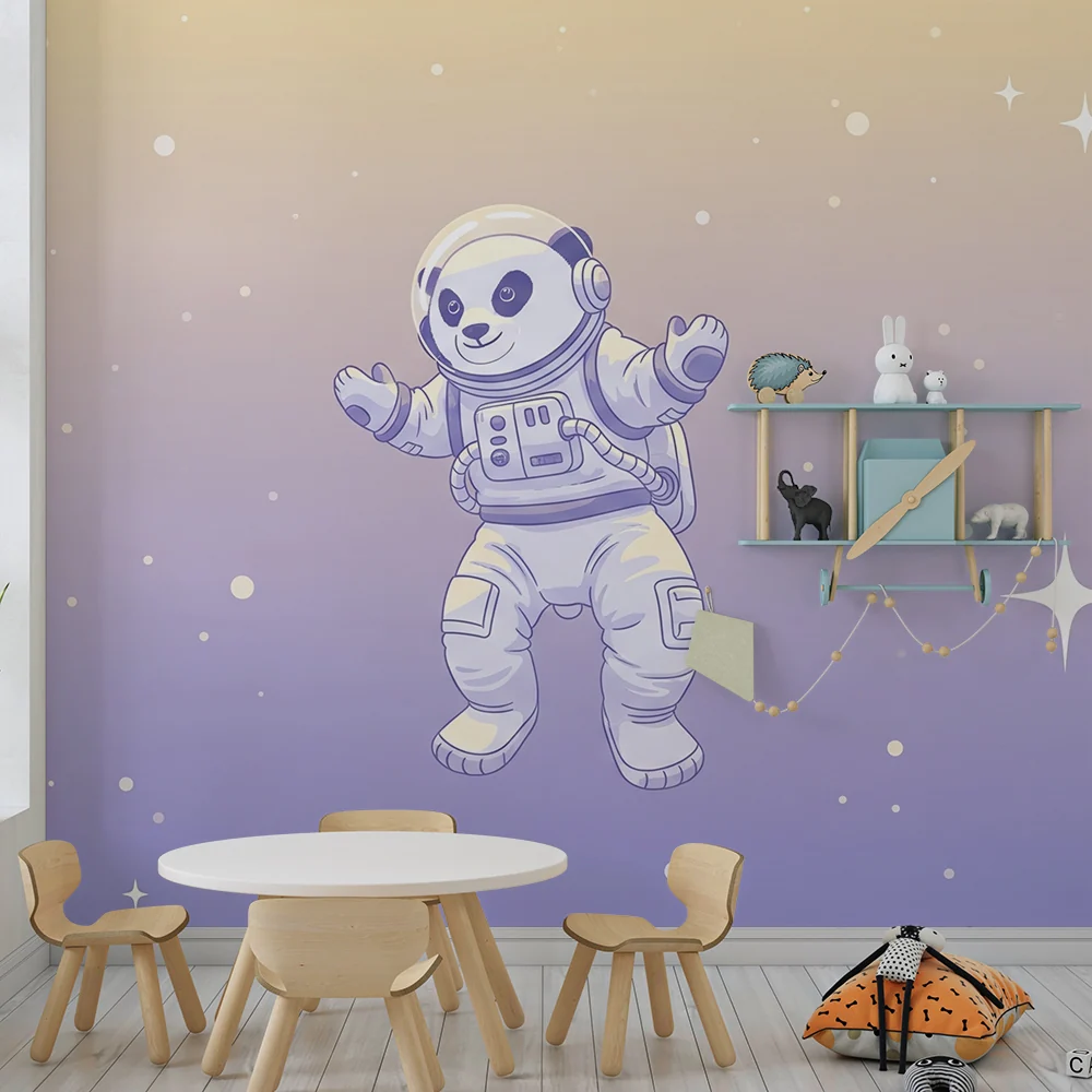 Tapet barnerom | Panda astronaut flyter i en stjerneklar himmel