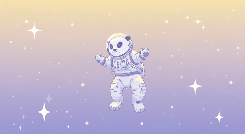 Tapet barnerom | Panda astronaut flyter i en stjerneklar himmel