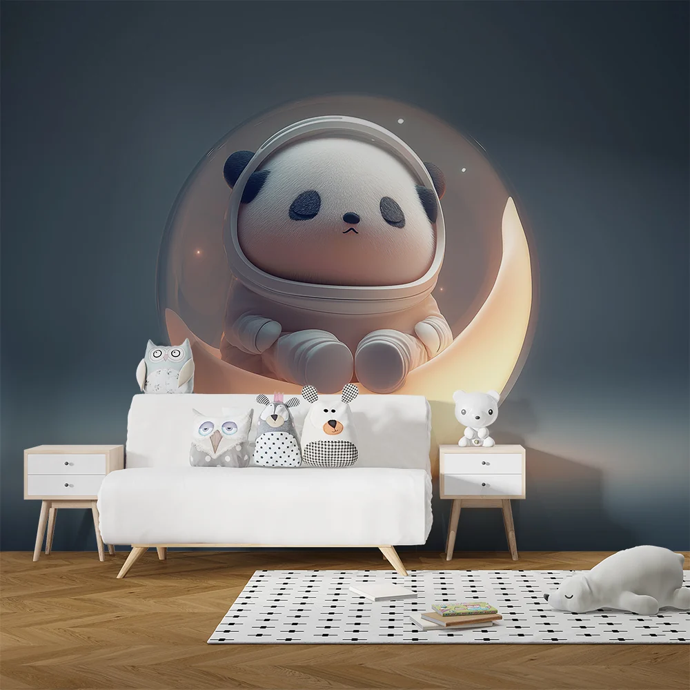 Tapet barnerom | Panda astronaut i en lysende boble