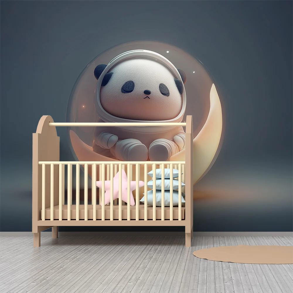 Tapet barnerom | Panda astronaut i en lysende boble