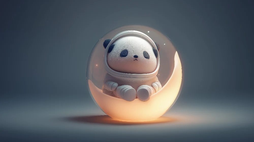 Tapet barnerom | Panda astronaut i en lysende boble