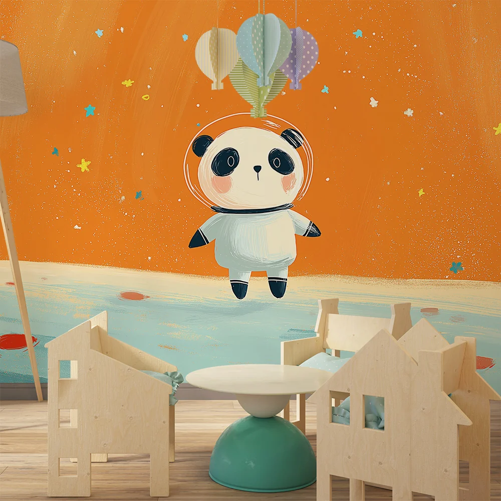 Tapet barnerom | Panda astronaut på oransje stjernehimmel