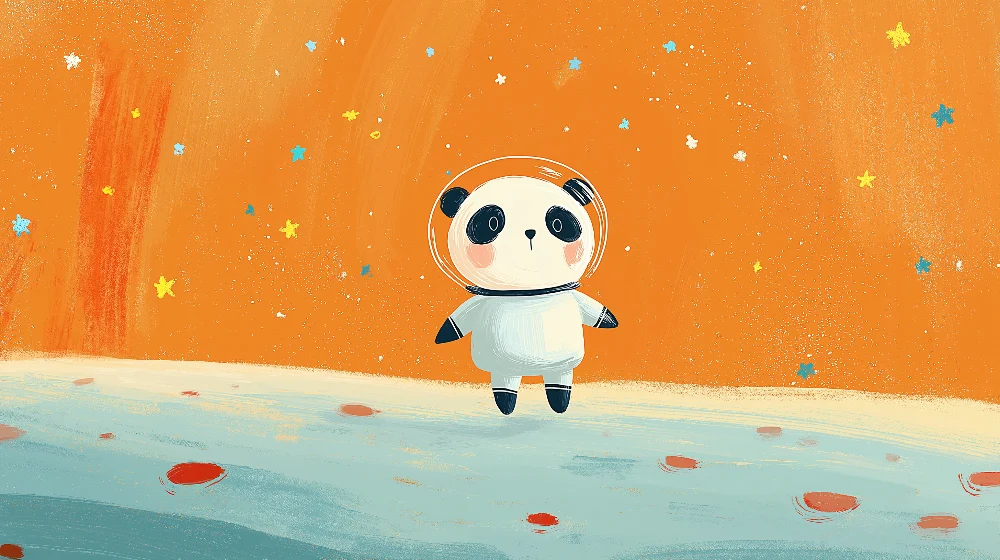 Tapet barnerom | Panda astronaut på oransje stjernehimmel