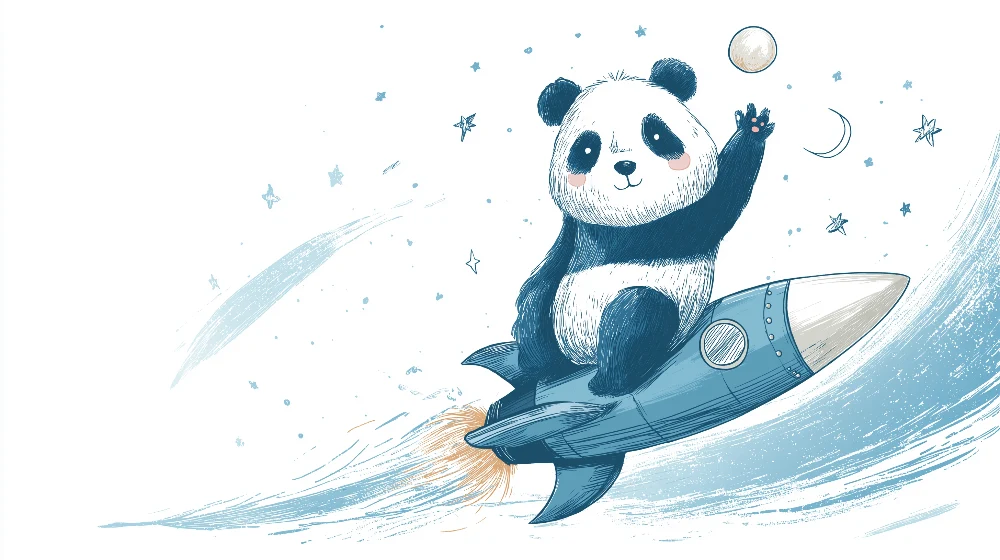 Tapet barnerom | Panda astronaut på rakett i verdensrommet