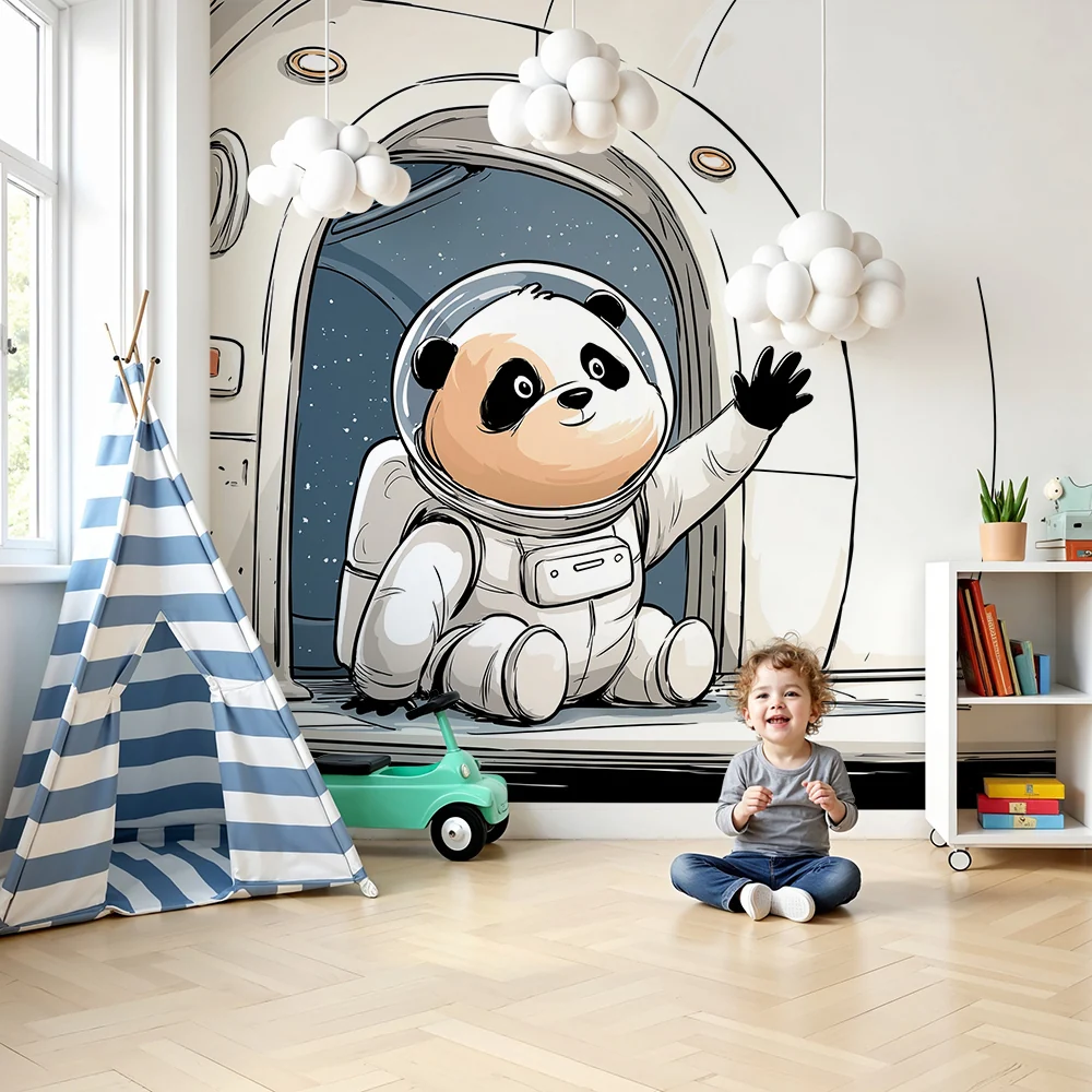 Tapet barnerom | Panda astronaut i rommet
