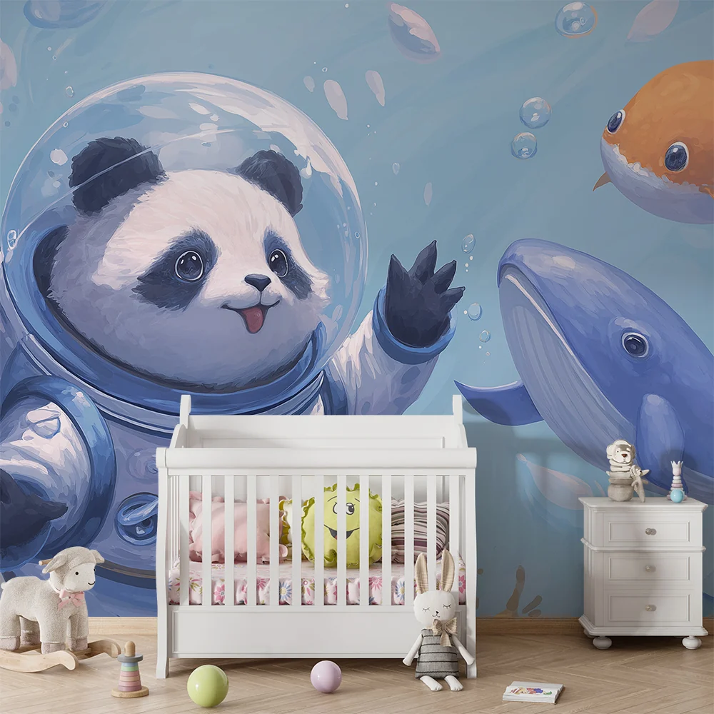 Tapet barnerom | Panda astronaut utforsker undervannsunderverkene
