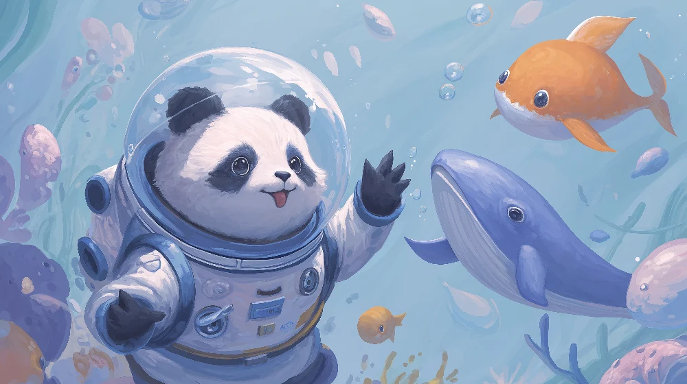 Tapet barnerom | Panda astronaut utforsker undervannsunderverkene