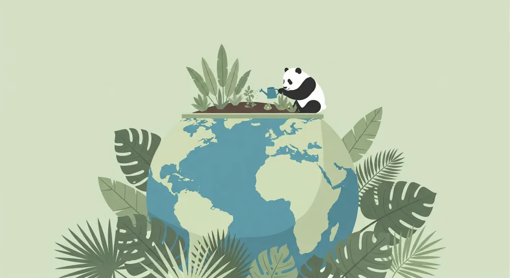 Tapet barnerom | Panda gartner på jorden omgitt av tropisk løvverk