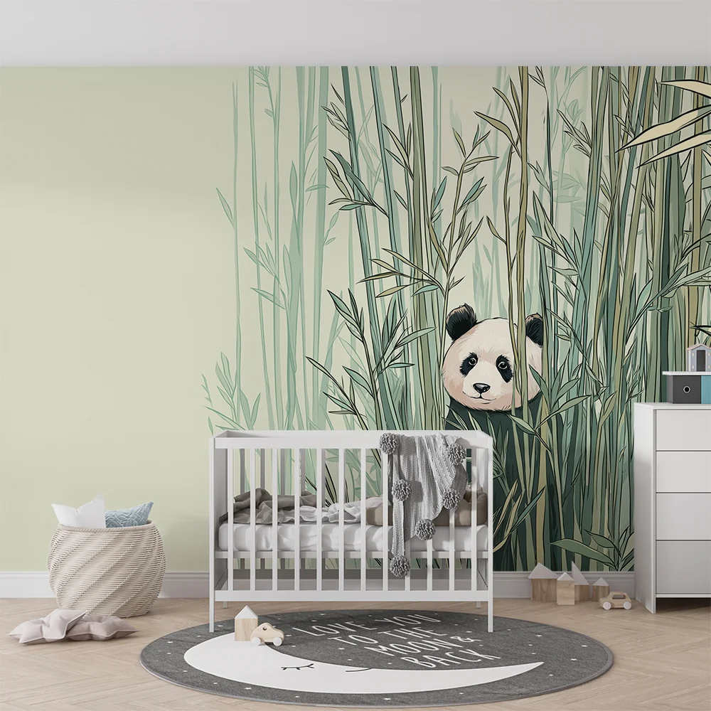 Tapet barnerom | Søt panda gjemt blant bambus