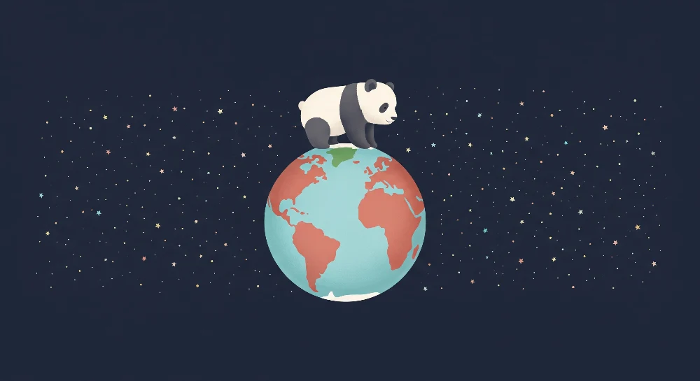 Tapet barnerom | Søt panda på jorden med skinnende stjerner