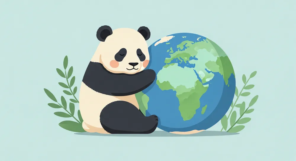 Tapet barnerom | Panda koser jorden med myke blader