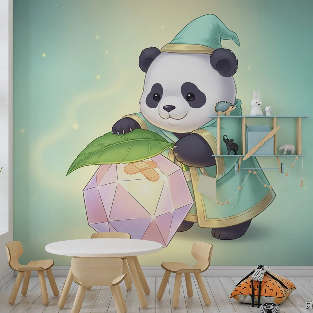Tapet barnerom | Søt panda med en magisk lykt