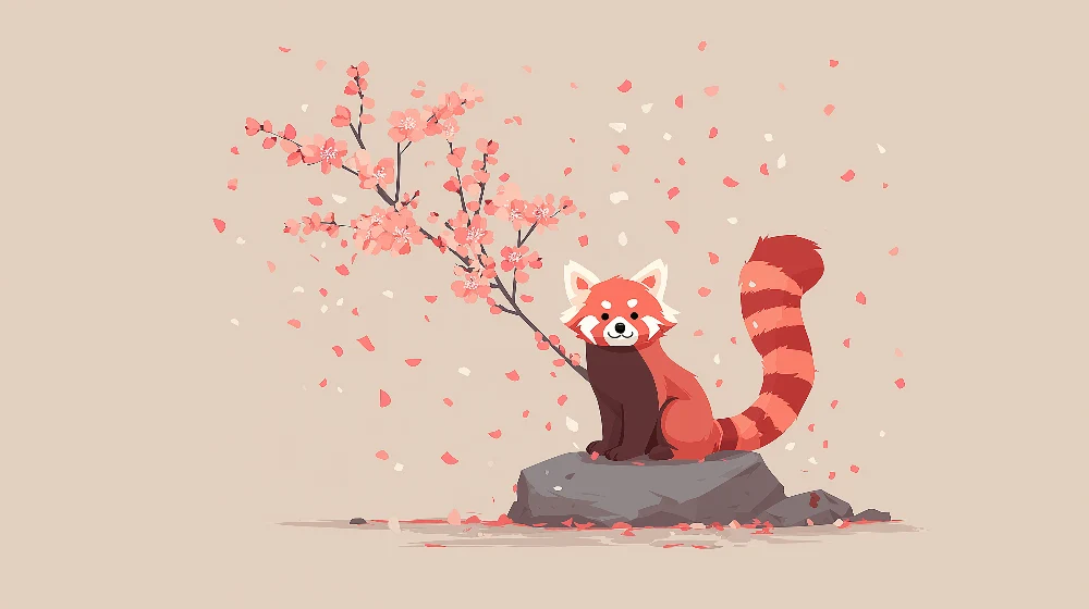 Tapet barnerom | Rød panda under et blomstrende kirsebærtre