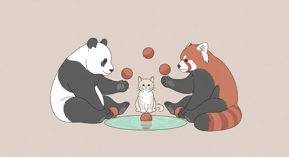 Tapet barnerom | Pandas og liten katt leker med baller