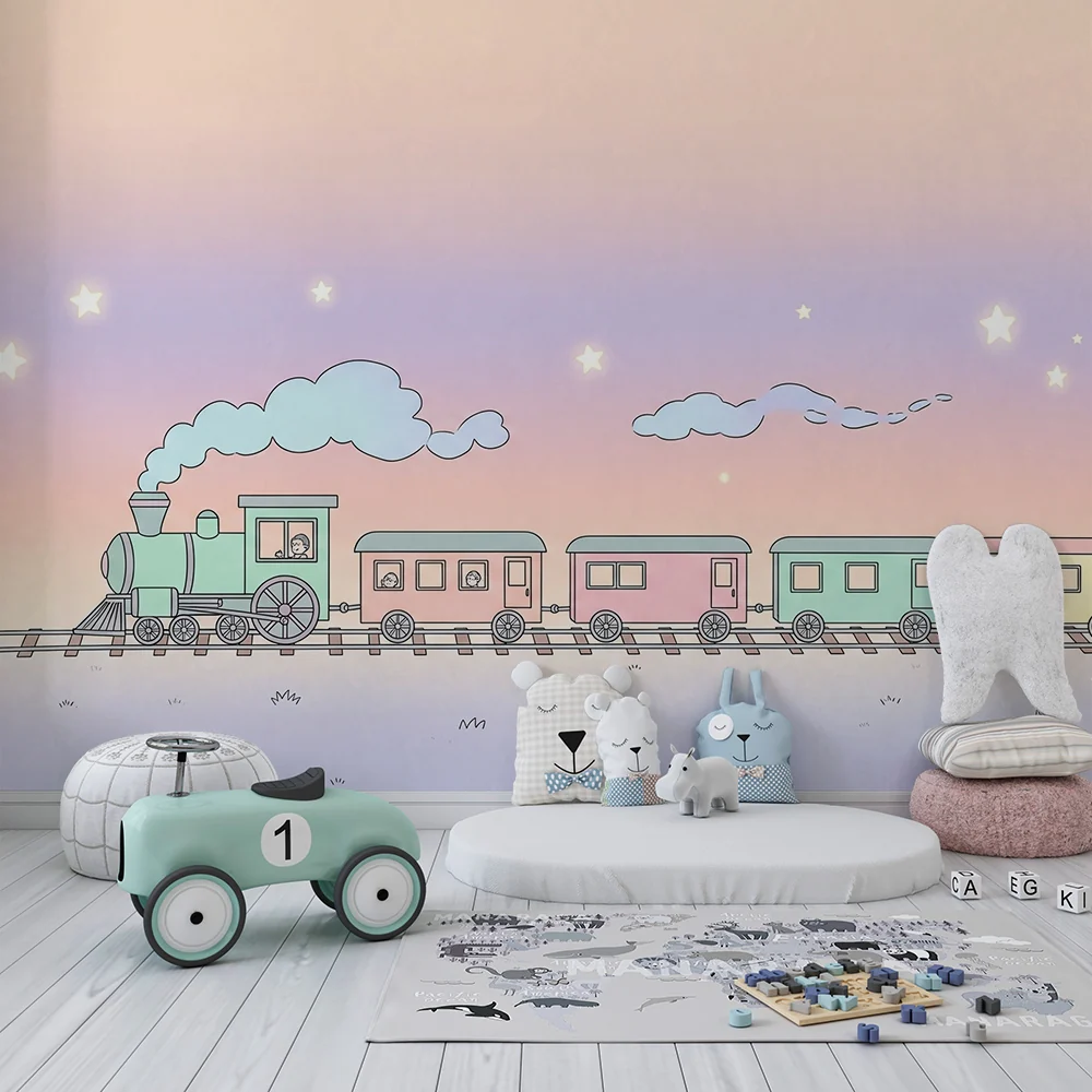 Tapet barnerom | Pastell tog under en stjernehimmel