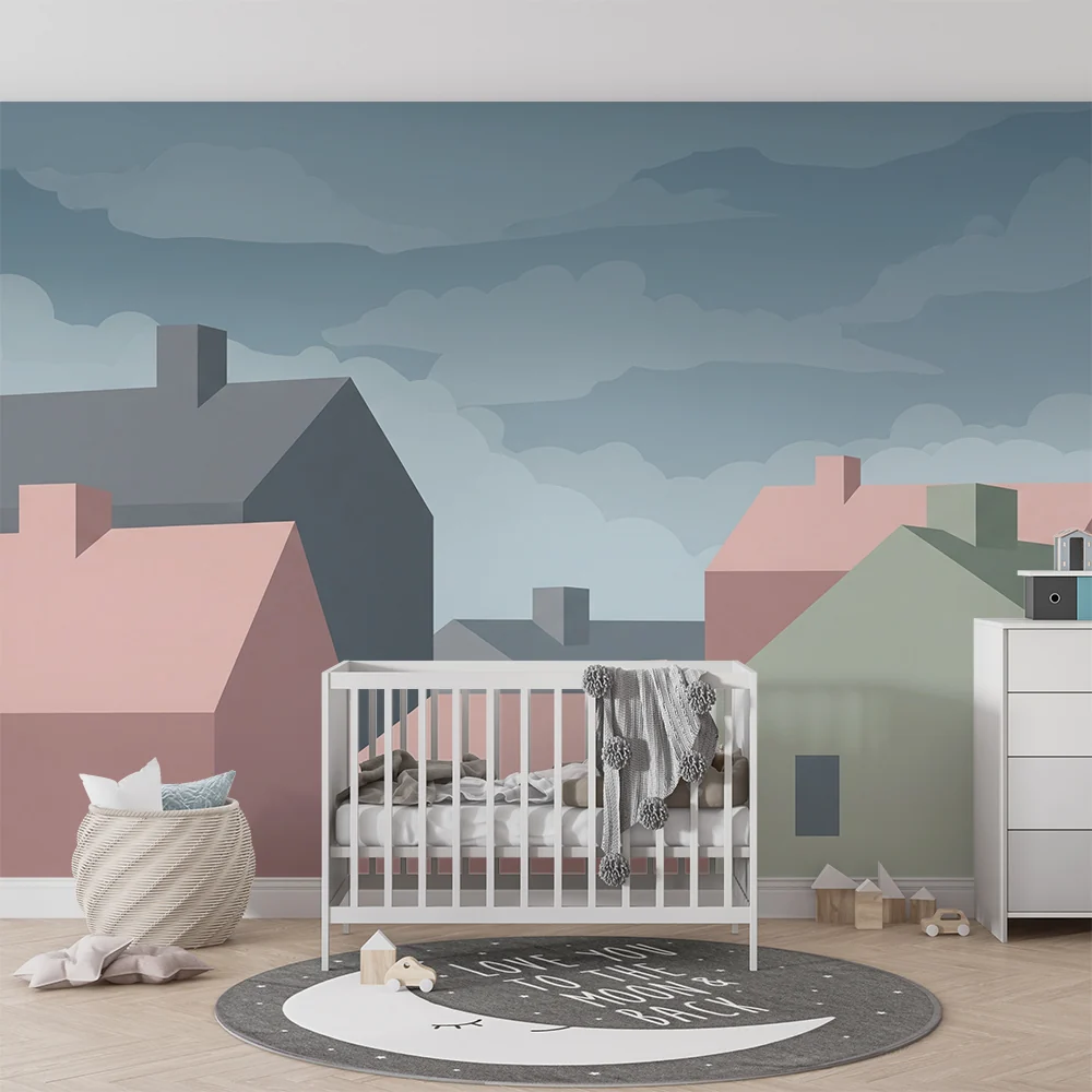 Tapet barnerom | Pastellhus under en skyet himmel