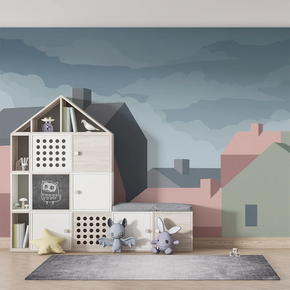 Tapet barnerom | Pastellhus under en skyet himmel