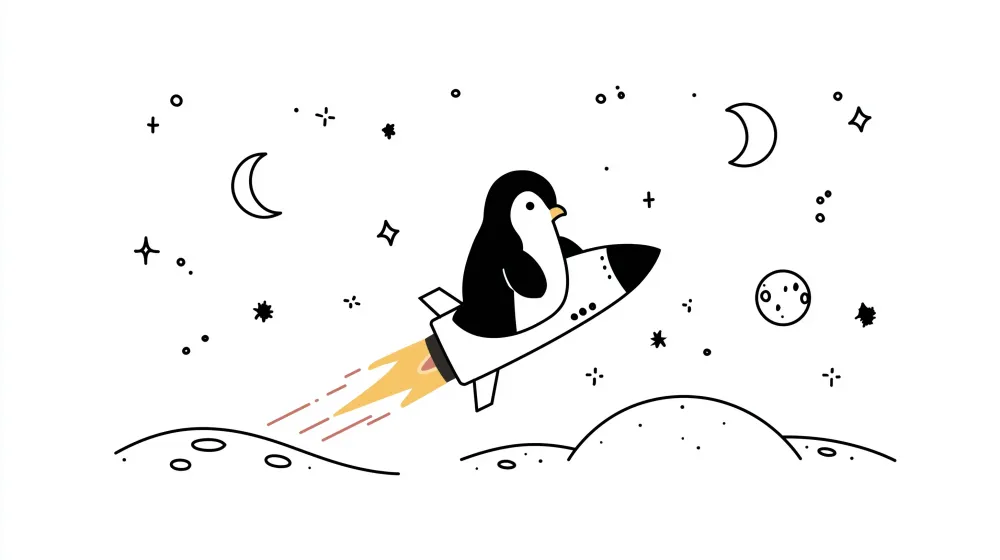 Tapet barnerom | Pingvin astronaut i rakett i rommet