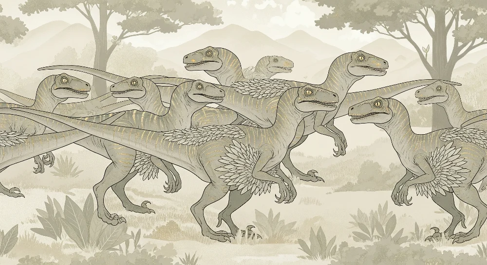 Tapet barnerom | Raptor dinosaurus i en prehistorisk landskap