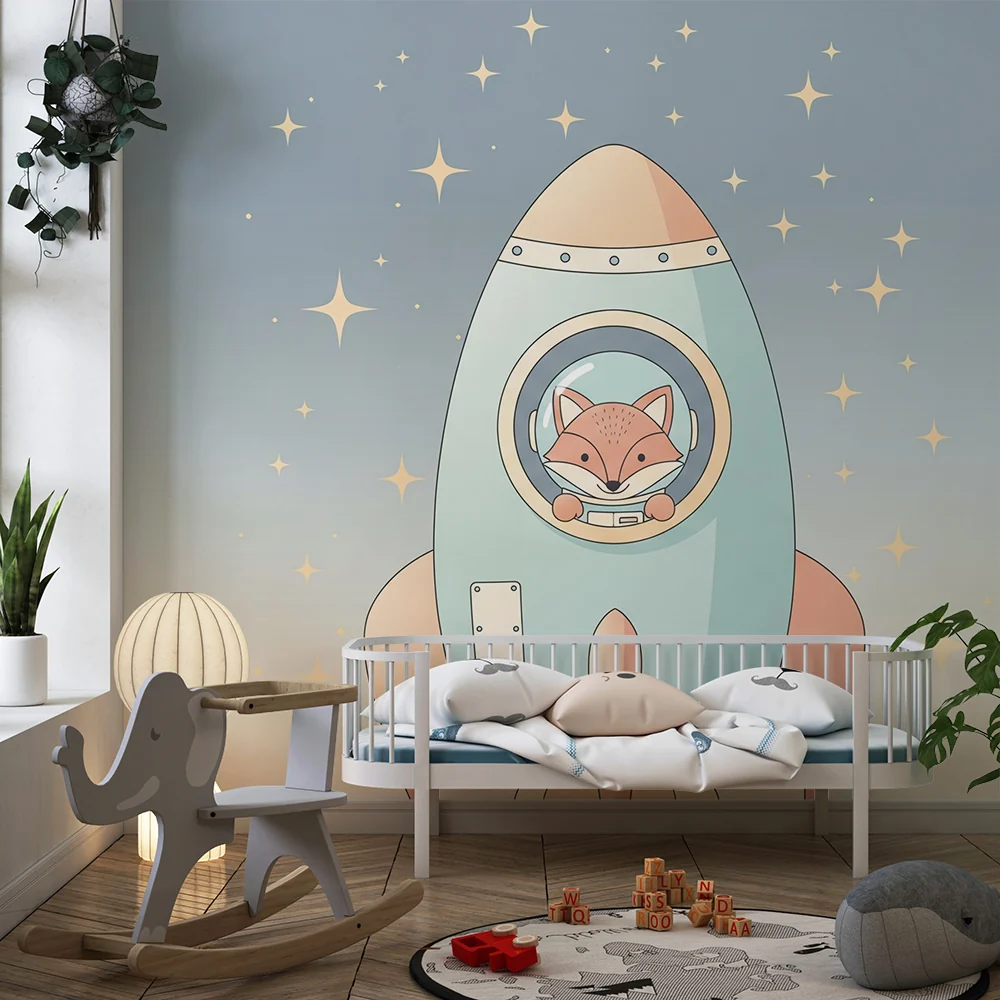 Tapet barnerom | Rev astronaut i en stjernespekket rakett