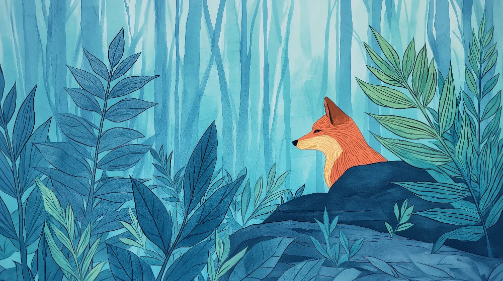 Tapet barnerom | Rev i en fortryllet skog med frodig løvverk