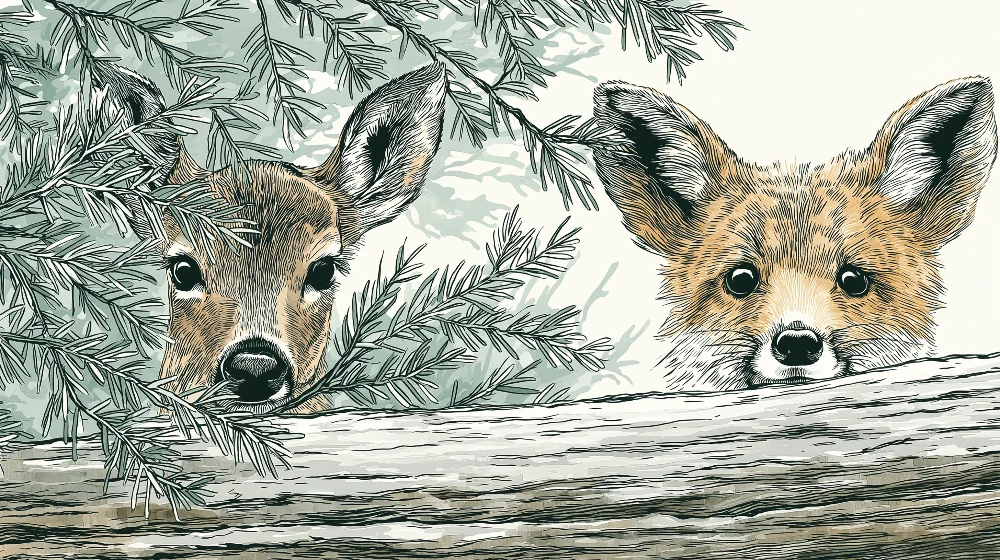 Tapet barnerom | Rev og kalv skjult i skogen