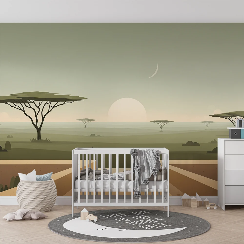 Tapet barnerom | Savannelandskap med beroligende solnedgang