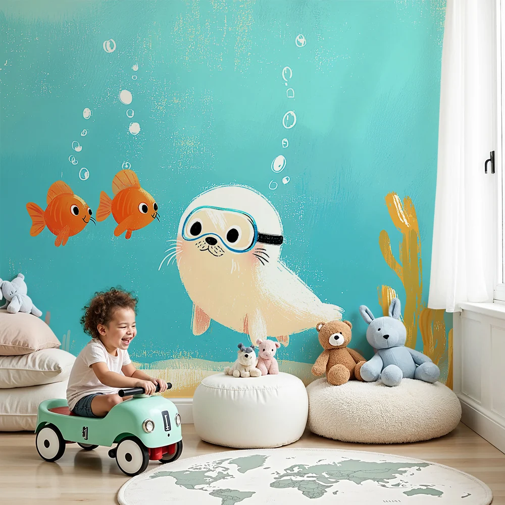Tapet barnerom | Seal aquatic mask colorful fish