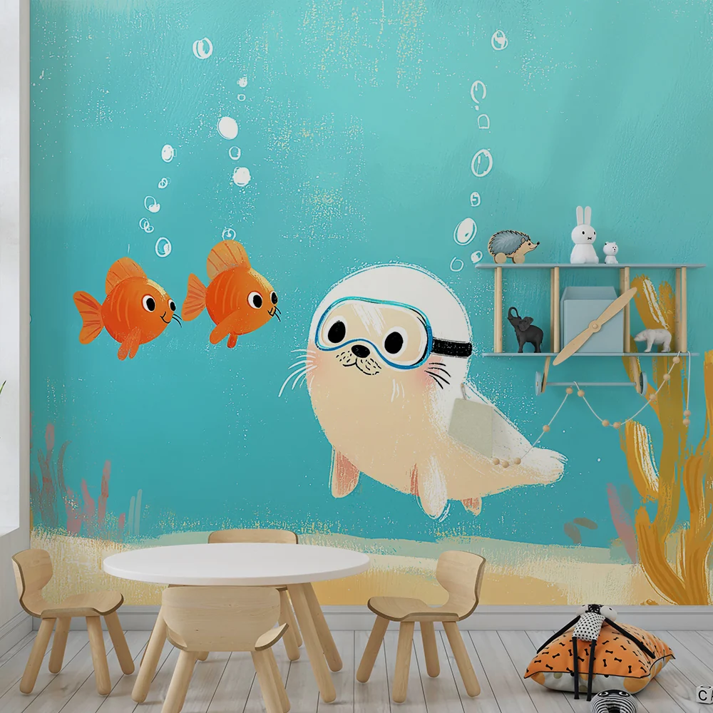 Tapet barnerom | Seal aquatic mask colorful fish