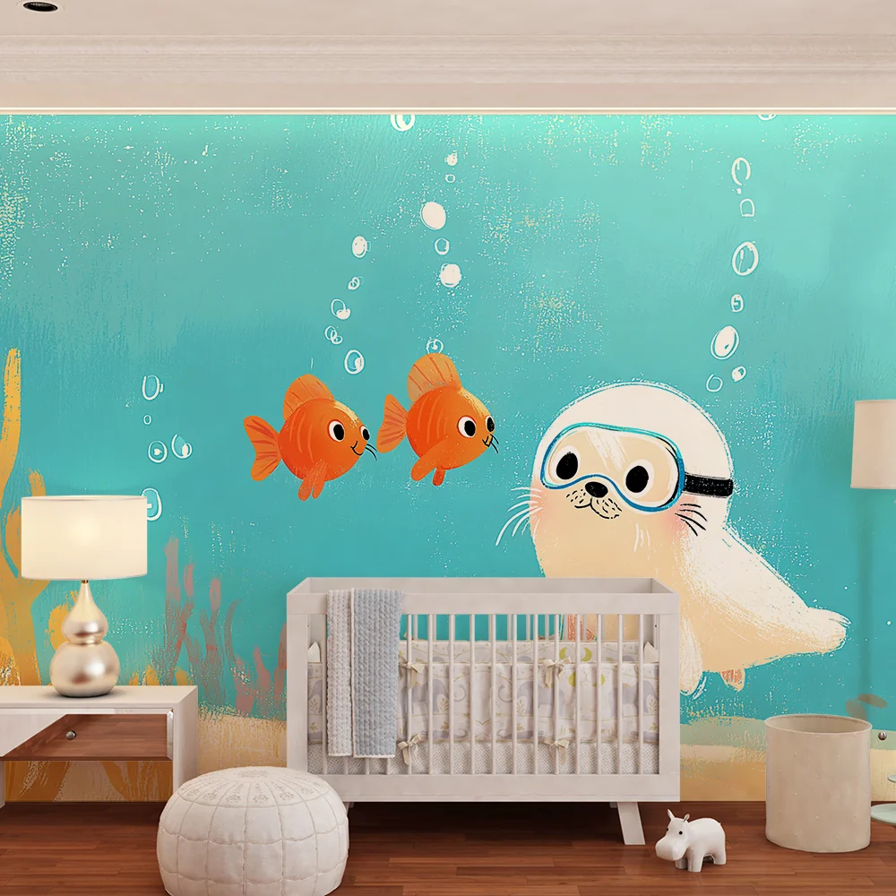 Tapet barnerom | Seal aquatic mask colorful fish
