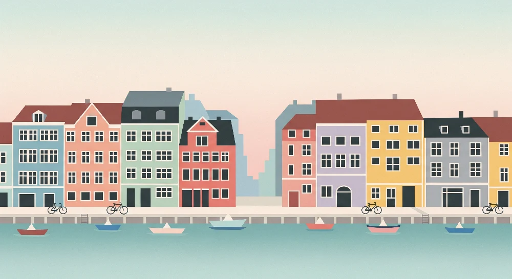 Tapet barnerom | Sjarmerende fargerike hus ved vannkanten
