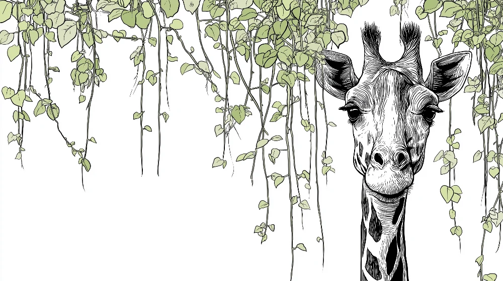 Tapet barnerom | Smilende giraff omgitt av frodige lianer