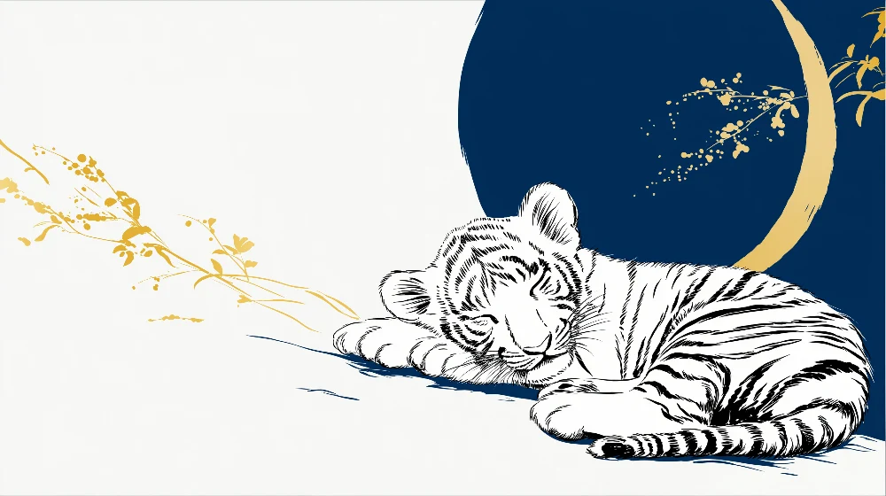 Tapet barnerom | Sovende tiger med gyldne blomstermotiver