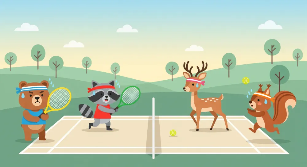 Tapet barnerom | Sportslige dyr på en tennisbane