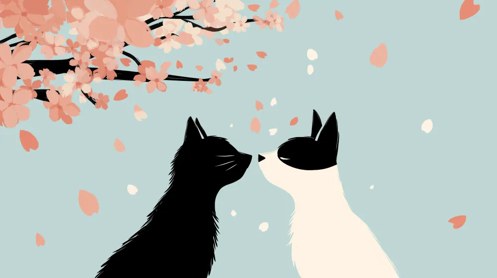 Tapet barnerom | Søte katter under blomstrende kirsebærtrær