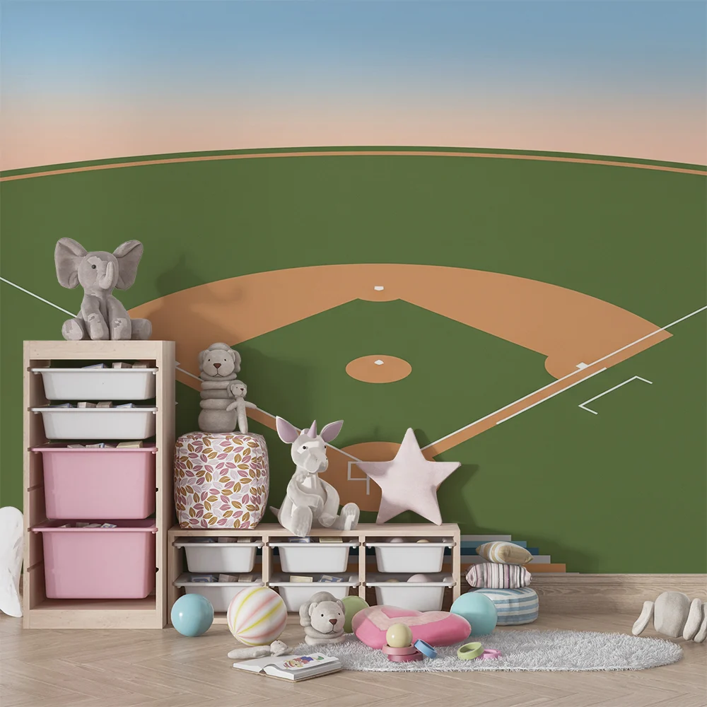 Tapet barnerom | Stilisert baseballbane med gradient himmel