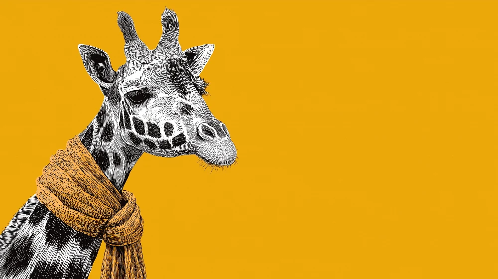 Tapet barnerom | Stilisert giraff med skjerf på gul bakgrunn