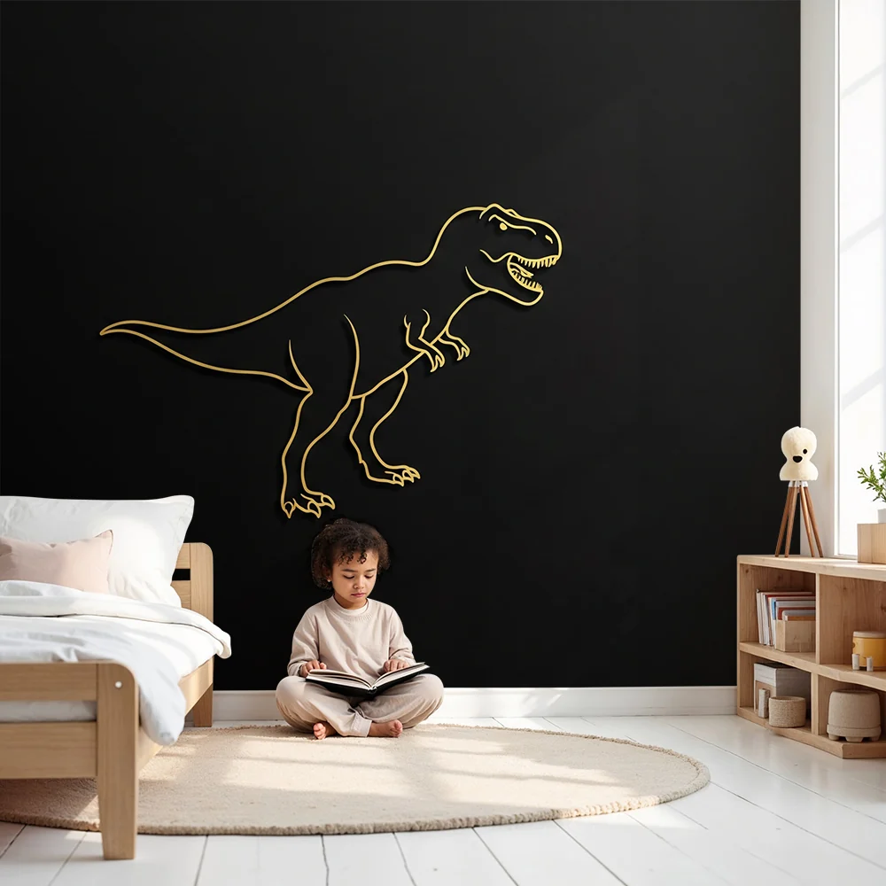 Tapet barnerom | Stilisert tyrannosaurus på svart bakgrunn