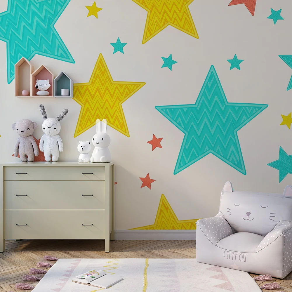 Tapet barnerom | Store fargerike stjerner