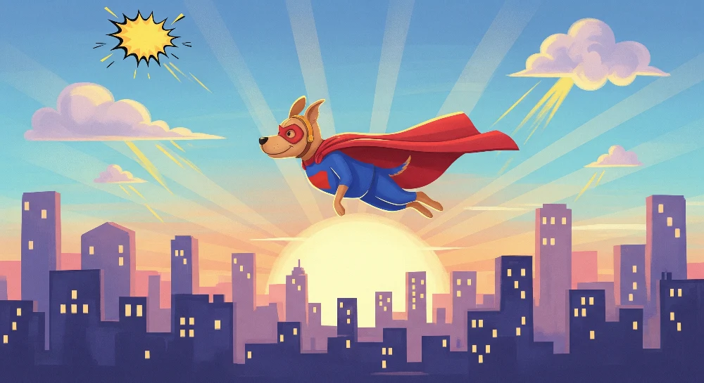 Tapet barnerom | Superhelt hund flyr over byen